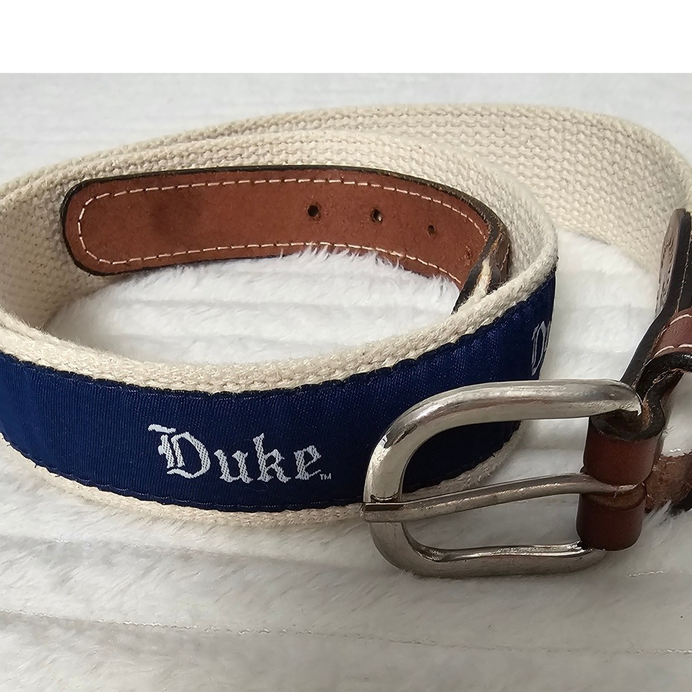 Duke University Blue Devils Ribbon Web Belt 36 Navy Cream Solid Brass Preppy